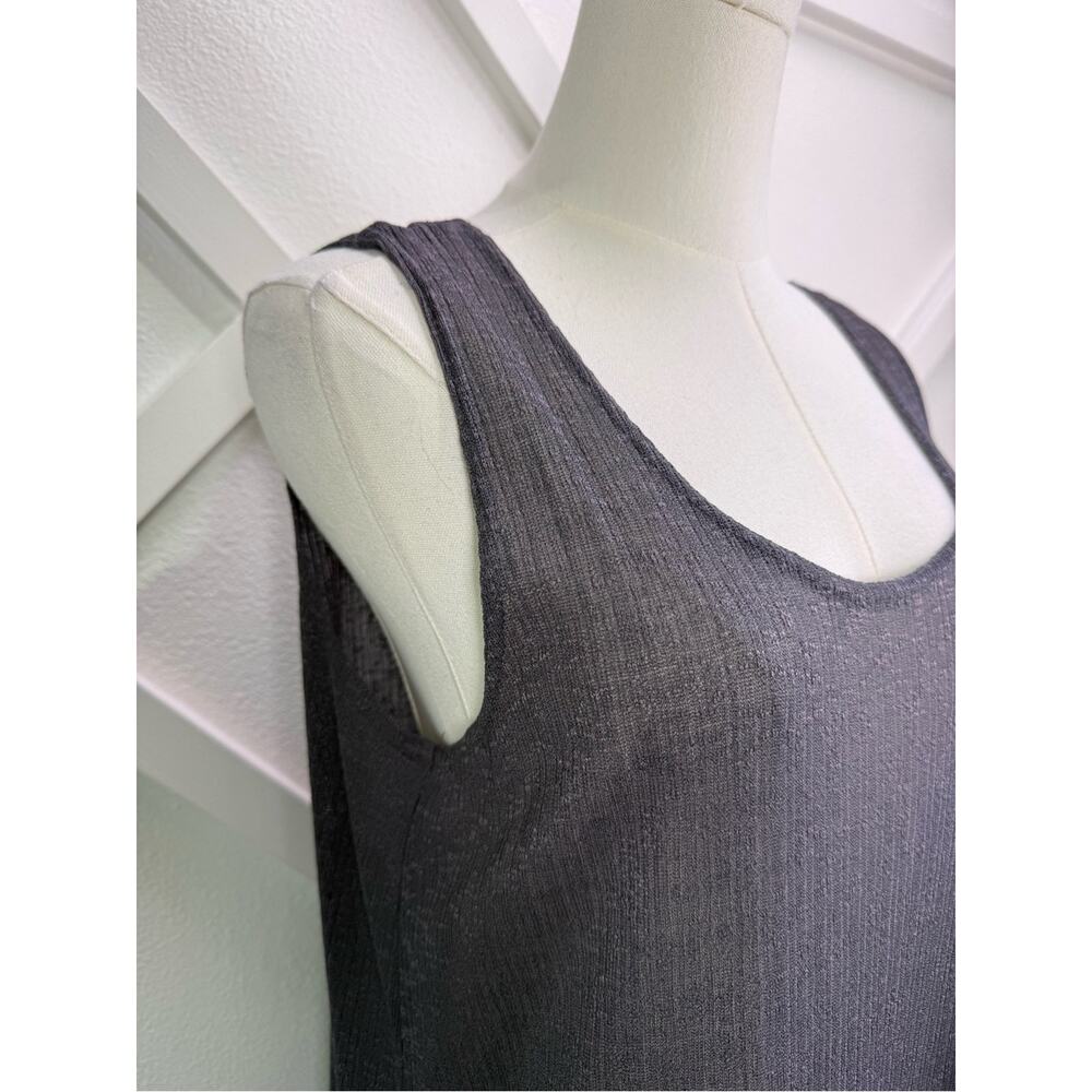 Sandwich Sheer Knit Tank Dress Gray Sleeveless Midi Swim Cover Up Medium - Picture 3 of 10